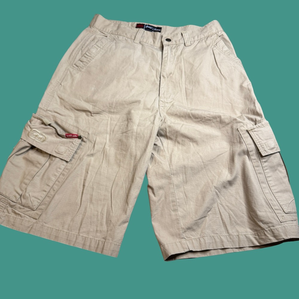Y2K Ecko Unltd Shorts Mens 32 Khaki Cargo Utility Hiking Summer Beige